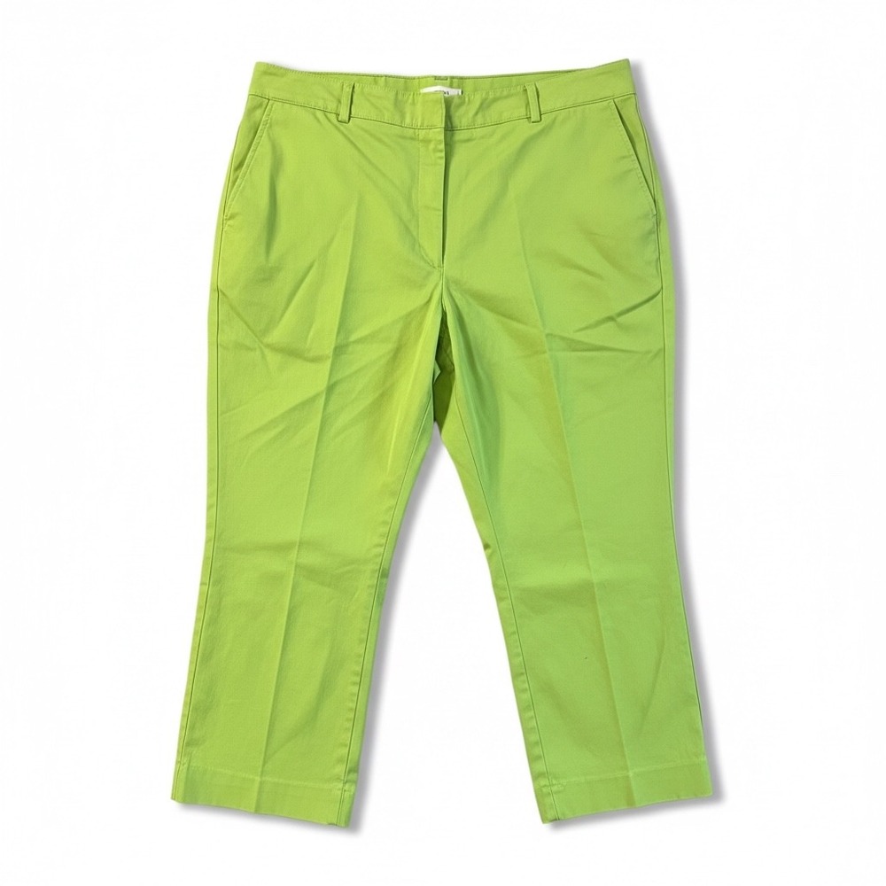 Kim Rogers Lime Green Ankle Pants Womens 16 Petite Straight Leg Cotton Stretch